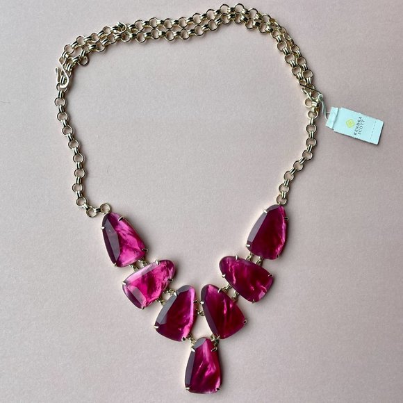 Kendra Scott Harlie Necklace Pink Berry Burgundy Illusion 14k Gold Plated NWT - Picture 8 of 16